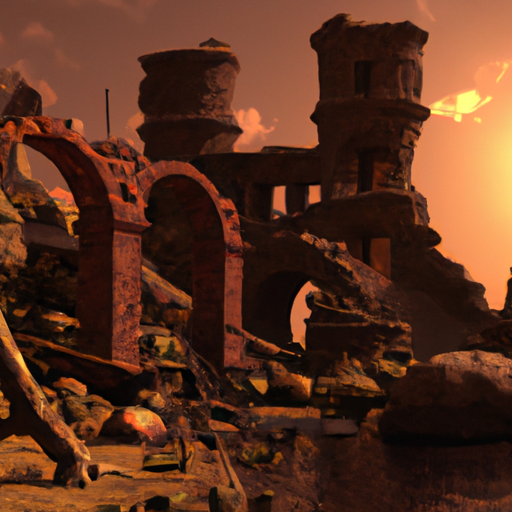 The hauntingly beautiful ruins of the fortress, bathed in the golden glow of sunset.