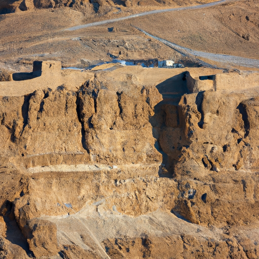 A panoramic view of the Masada fortress against the backdrop of the Judean desert.