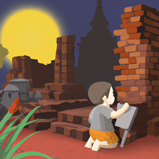 ילד לומד על היסטוריה תאילנדית במקדש עתיק